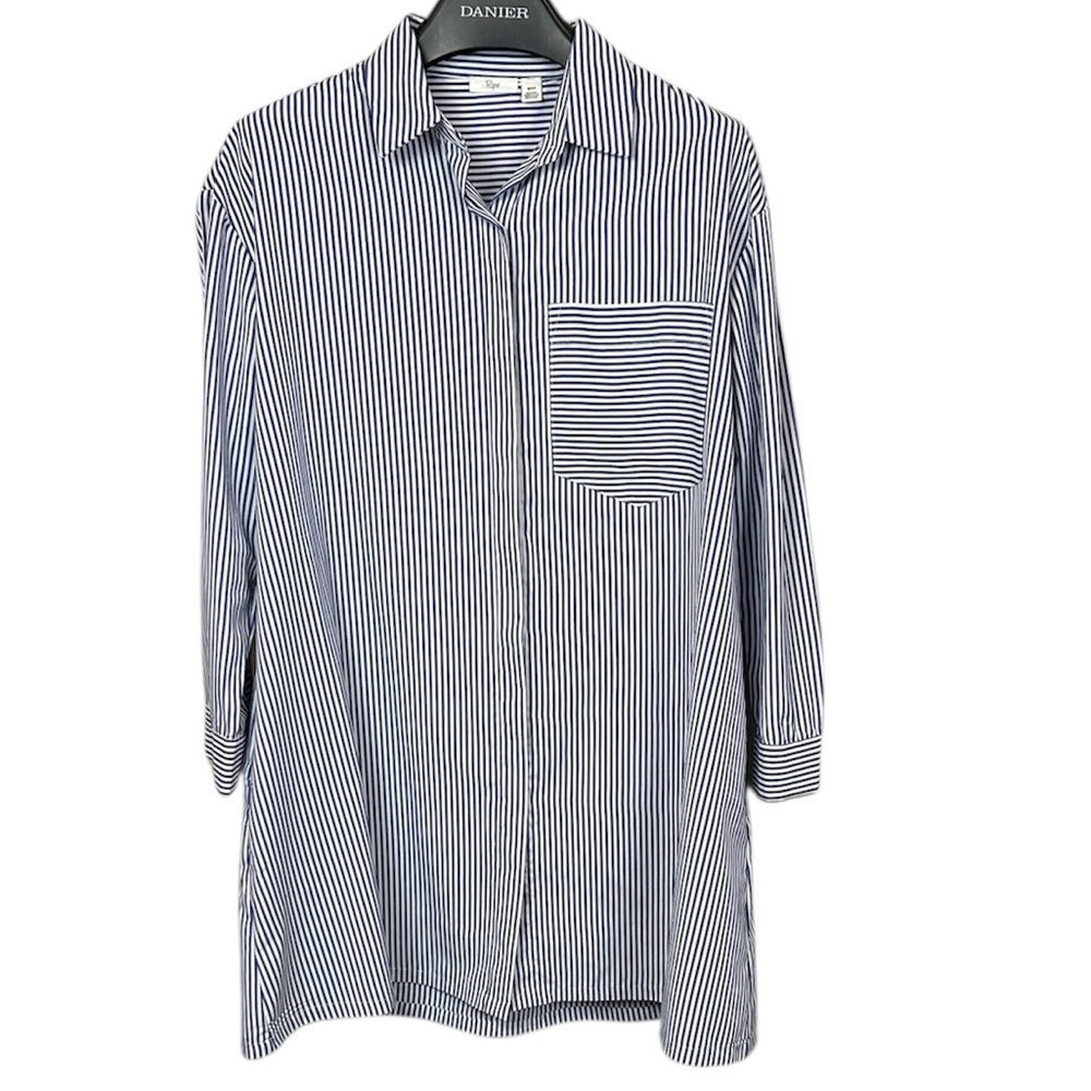 Ripe Maternity Blue Striped‎ Button Front Tunic Shirt Size Small Pockets